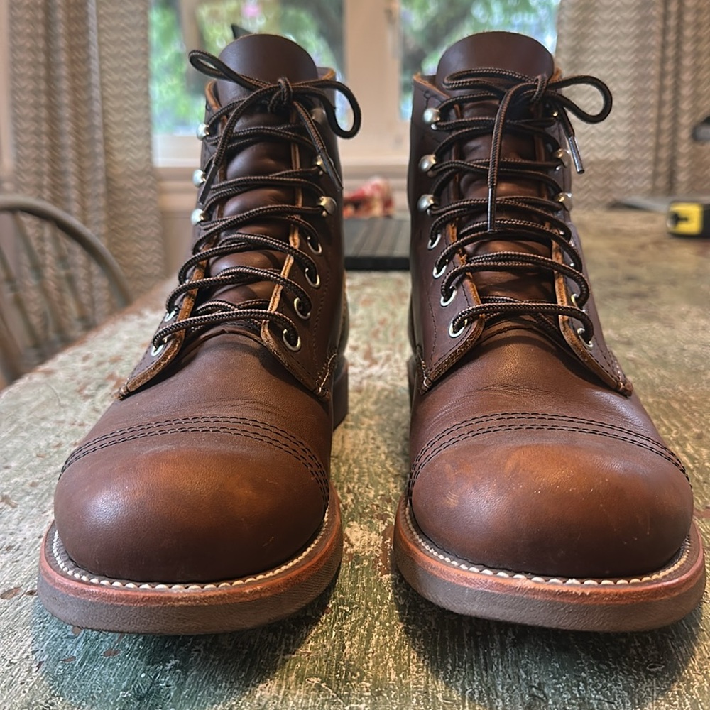 Men's Brown oiled leather rockabilly Red Wing style mens boots sz 9.5 - Picture 6 of 7
